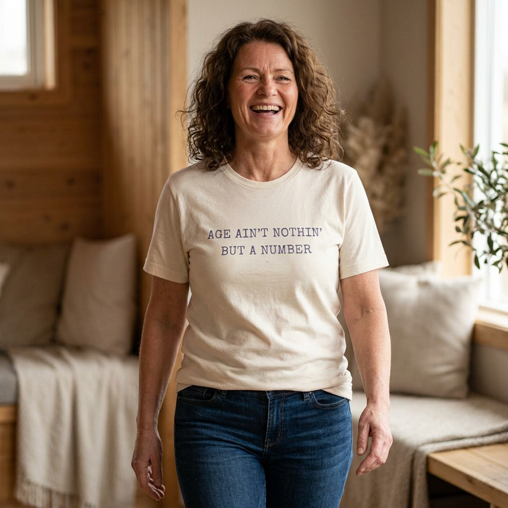 'Age Ain't Nothin' But a Number' - Retro Sun Spiral Natural Graphic T-Shirt - Image 4